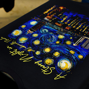 Custom screen printing on a black shirt